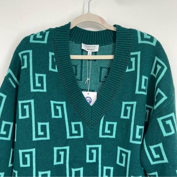 New & Other Stories Oversized Green Jacquard Knit Wool Blend Sweater Large - Picture 5 of 15